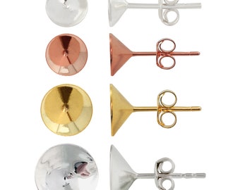 Örhängen i 925 silver med stift: Chaton-runda steninfattningar (4-10 mm)