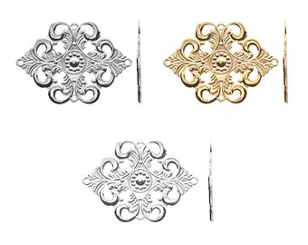 Iron Metal Filigree Plate - 42mm - Jewelry Making Findings - Jewelry Fretwork - 4 pieces/pack - Gold, Silver plated or Rhodium color