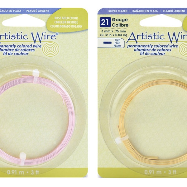 Artistic Wire® Dauerhaft gefärbter Flachdraht – Erhältlich in den Farben Gold oder Roségold – Durchmesser 21 Gauge/0,75 mm – Packung enthält 0,91 m/3 Fuß