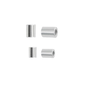 May include: Four silver metal crimp beads, two larger and two smaller, for jewelry making.