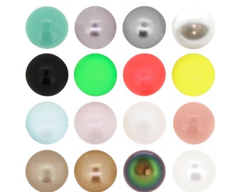May include: Assortment of 16 round, smooth, colourful beads. The beads are in various colours, including black, white, green, red, yellow, pink, and brown. Some beads have a pearlescent finish.