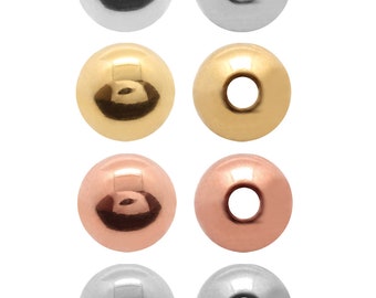 Brass Metal Round Shape Smooth Beads Spacers Inserts - Many sizes - Gold, Rose Gold, Silver plated, Rhodium color - Jewelry Making Findings