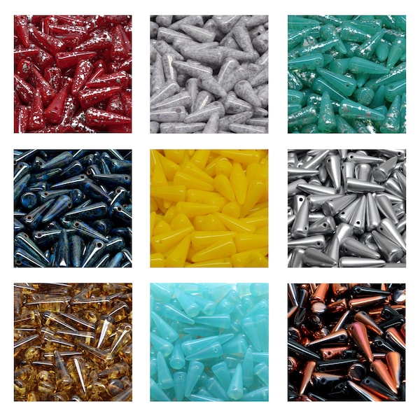 Rutkovsky 111-01321 Spike Pressed Glass Beads - 13mm, 17mm Sizes - 10g Pack Approx 15, 25 Beads - Czech Glass Beads - 1mm Hole - Many Colors