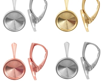 Sterling Silver Leverback Earring Blanks: 12mm Rivoli Setting