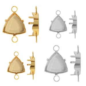 Puede incluir: Dos juegos de engastes de colgantes de forma triangular con un aro en la parte superior y una parte posterior plana. Los engastes están disponibles en oro y plata.