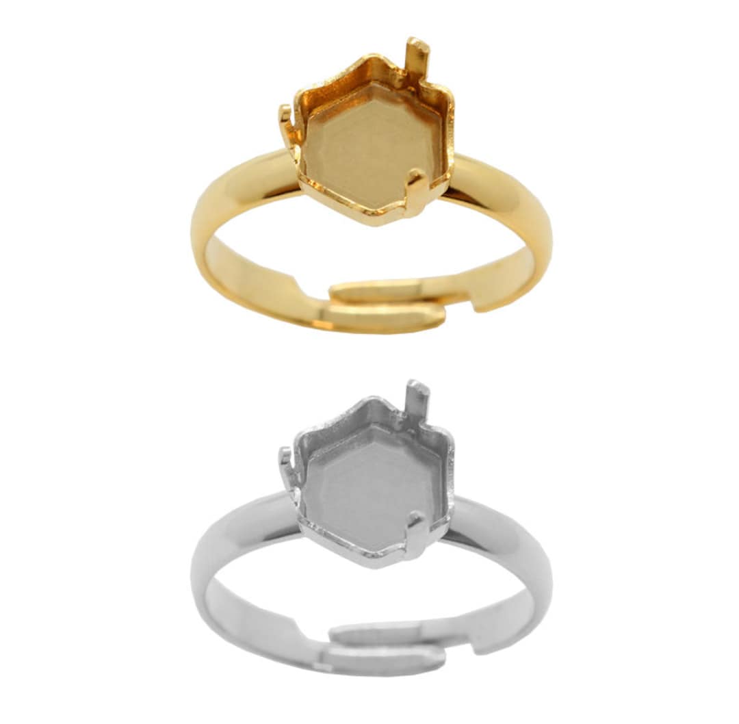 Brass Metal Ring Bases Adjustable for Embedding 4683 Thin Hexagon Fancy