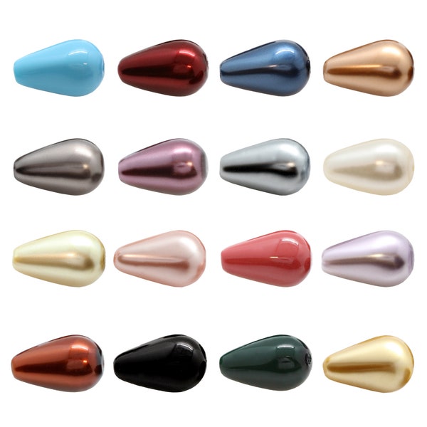 PRECIOSA Crystals 131 50 011 Pear Shape Nacre Pearls - Fully Drilled Beads - Genuine - Gem Colors & Pearl Effects - 10mm, 15mm sizes