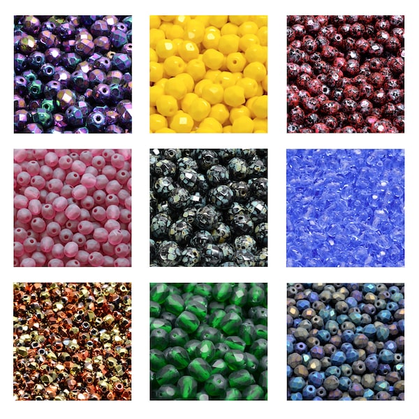 Perles de verre rondes à facettes Rutkovsky 151-19001 - Tailles de 2 mm à 10 mm - Grammes de paquet - Verre tchèque - Couleurs populaires