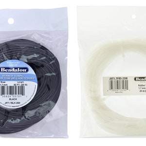 Beadalon® Hollow Rubber Tubing Stringing Cord for Pendants, Charms, Beads - Available Black, Frost colors - Diameters 1.7mm, 2.5mm, 4mm, 6mm