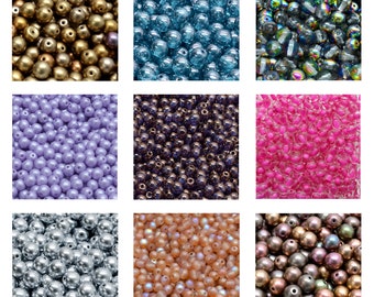 Rutkovsky 111-19001 Round Druck Pressed Glass Beads - 3mm, 4mm, 6mm, 8mm, 10mm Sizes - Bead Packs in Grams - Czech Glass - Different Colors