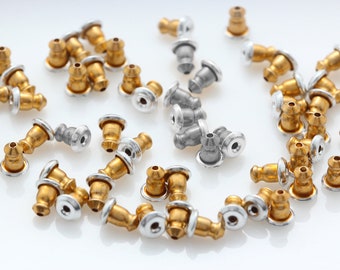 Base Metal Ear Nuts with Silicone: Stud Post Earring Backs (30 Pieces)