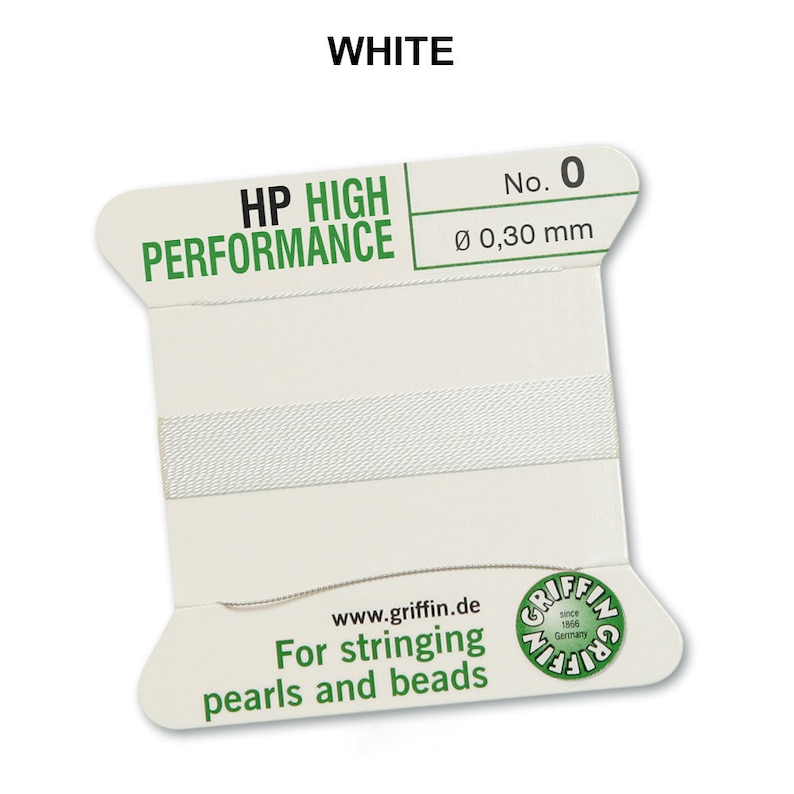 Griffin High Performance Bead Cord with Needle - White (2m/6.5ft) 00 - .012in - 0.30mm