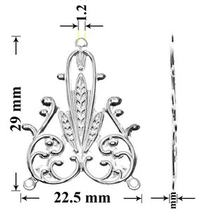 May include: Silver filigree pendant with a floral design, measuring 29 mm tall, 22.5 mm wide, and 1.2 mm thick.