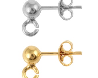 925 Zilveren Stud Posts Earring Bevindingen Balhoofd 1 paar - Verschillende maten en beplatingen - Open ring, met oormoeren - Sieraden maken bevindingen