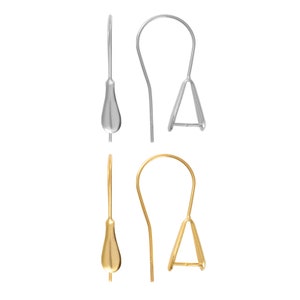 May include: Two pairs of earring hooks, one pair is silver and the other is gold. Each hook has a teardrop-shaped bail and a triangular loop.