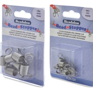 Beadalon® Bead Stoppers™ clips coiled strand - Prevent beads from falling - Base metal findings - Available in Small, Large and Combo Pack