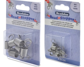 Beadalon® Bead Stoppers™ clips coiled strand - Prevent beads from falling - Base metal findings - Available in Small, Large and Combo Pack