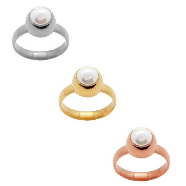 Bagues en acier inoxydable avec perle interchangeable - Bijoux finis - Taille au choix, placage - Perles de cristal semi-percées de forme ronde 6 mm, 8 mm