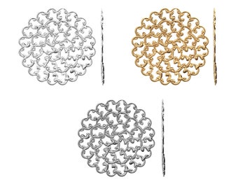 Iron Filigree Plate - Gold, Silver, Rhodium - 36mm (4 Pieces)