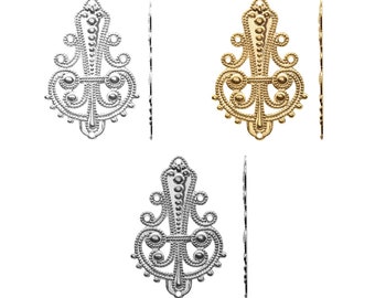 Plaque filigrane en fer et en métal - Taille 40,5 mm ou 51 mm - Apprêts de fabrication de bijoux - Baguette de bijoux - Or, plaqué argent ou rhodium