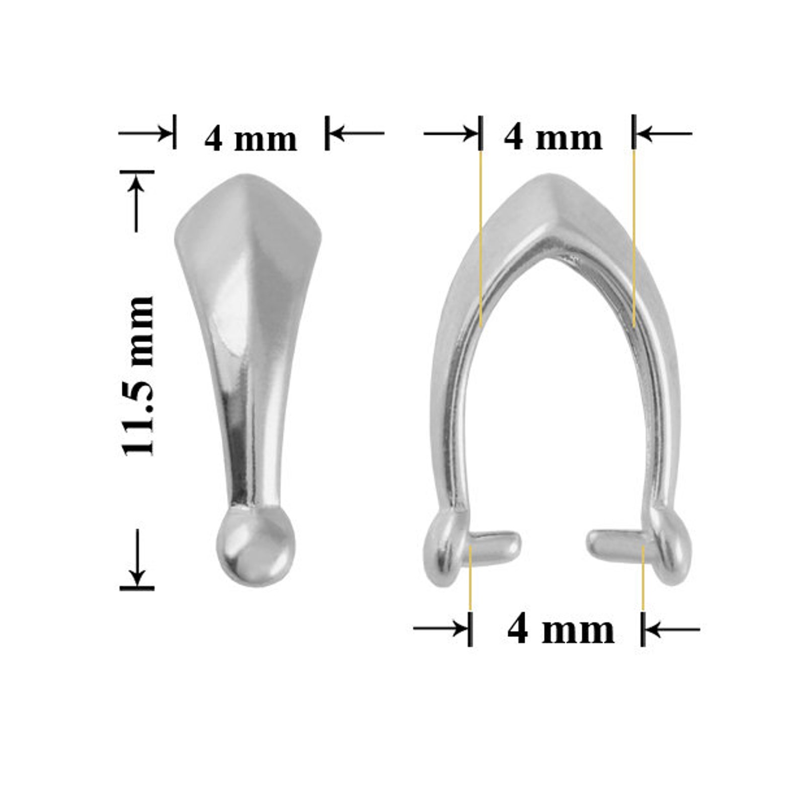 925 Silver Pinch Bails Size 11.5x4mm Silver Pendant Bail Different Platings Jewelry Making