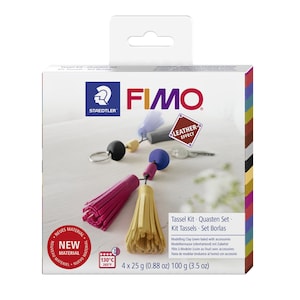 FIMO® Leather-Effect Oven Hardening Polymer Modelling Clay Set - Tassel Kit - Modelling Clay with Accessories - 4 Half Blocks 25g