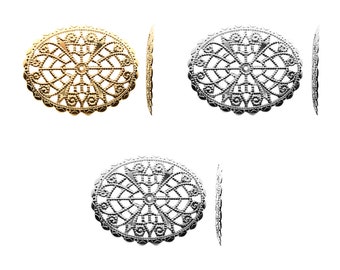Oval Iron Filigree Plate: Gold, Silver, Rhodium Jewelry Findings (45mm, 2pc)
