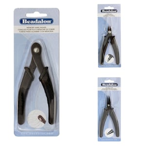 May include: Three Beadalon jewelry making tools on white packaging. The tools are black with silver tips. The packaging has blue and white text that reads "Beadalon" and "Memory Wire Shears".