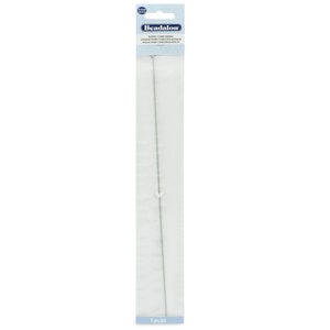 May include: A silver elastic cord needle for beading and jewelry making. The needle is packaged in a clear plastic bag with a blue and white label that reads "Beadalon Elastic Cord Needle, Aiguille pour cordon elastique, Aguja para cordon elastico".