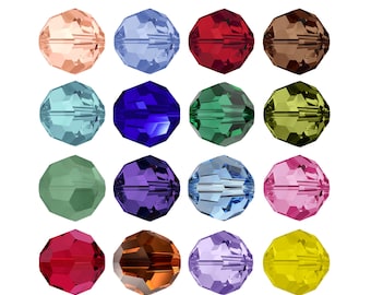 May include: Assortment of 12 round glass beads in various colors, including red, blue, green, purple, and brown. The beads are faceted and have a shiny finish.