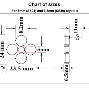 Brass Metal Stud Earrings Base For Chaton Shape Round Stone Crystals 5mm & 8mm Gold plated, Silver color 1 pair Embedding image 2