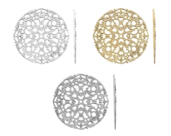 Iron Filigree Plate: Gold, Silver, or Rhodium Jewelry Findings (44.5mm, 2 pc)