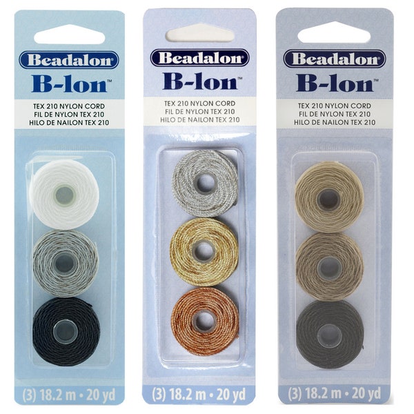 Fil de cordon en nylon Beadalon® B-Lon™ pour perles et bijoux - Diamètre 0,020 po./0,5 mm - Chaque bobine comprend 18 m (20 vyd) - Couleurs mélangées dans chaque paquet