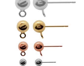 Metal Ball Stud Earrings: Brass, Rose Gold, Silver Plated - 1 Pair
