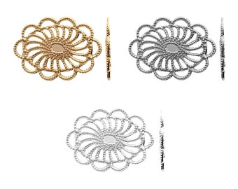 Iron Filigree Plate: Gold, Silver, Rhodium Jewelry Findings (26mm, 4 Pieces)