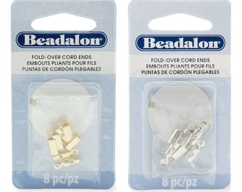 Beadalon® Fold-Over Cord Ends Covers - Base metal findings - Available in Gold color or Silver plated - Sizes 4mm, 4.4mm, 4.6mm, 6.7mm