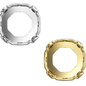 Könnte beinhalten: Zwei achteckige Ringe, einer silber und einer gold. Beide Ringe haben eine glatte, polierte Oberfläche.