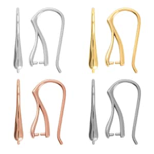 May include: Four pairs of earring hooks in different finishes: silver, gold, rose gold, and gunmetal. Each pair includes a hook and a teardrop-shaped dangle.