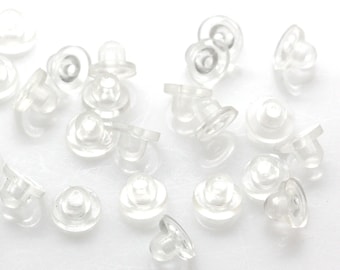 Caches écrous en caoutchouc et silicone transparents - Taille 6,5 mm - Pour boucles d'oreilles - Puces d'oreilles - 30 pièces/paquet
