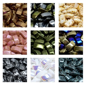 May include: Assortment of glass tile beads in various colours and patterns, including gold, silver, white, black, pink, green, and blue.