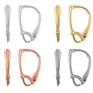 Può includere: Set di sei chiusure per orecchini in tre diverse finiture metalliche: argento, oro e oro rosa. Ogni chiusura presenta un gancio a forma di lacrima e una chiusura sicura.