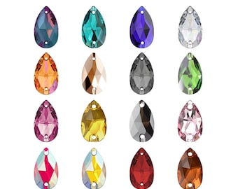 3230 Pear Primero Crystals Sew-On Rhinestones - Swarovski Alternative - Flat Back Sew-On Crystals with 2 Holes - Crystals For Sewing