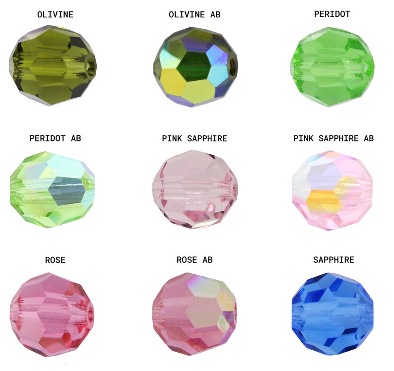 PRECIOSA Crystals 451 19 602 ronde eenvoudige kristalkralen volledig geboorde facetkralen echt verschillende maten, effen kleuren en AB-effecten afbeelding 8