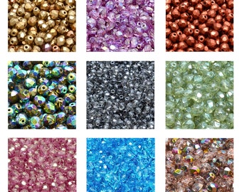 Rutkovsky 151-19001 Round Faceted Fire Polished Glass Beads - Sizes from 2mm to 8mm - Bead Packs in Grams - Czech Glass Beads - Many Colors