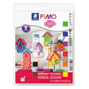 FIMO® Soft Oven Hardening Polymer Modelling Clay Basic Set - Assorted Colors Pack -  9 Colors Half Blocks each 25g - For Beginners