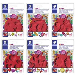 FIMO® Accessories Silicone Push Moulds for Modelling Clays - 8 Different Motifs - For easy demoulding - For decorations, jewellery, collages