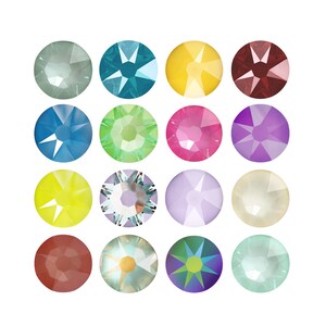 PRIMERO Crystal 2088 - Diamantes de imitación redondos de la más alta calidad con parte trasera plana y sin fijación por calor - Fabricados en Austria - Efectos de laca - Cristales para pegar