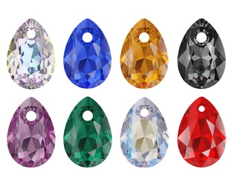 PRIMERO Crystals 6433 Corte de pera - Colgantes de cristal de la más alta calidad - Hecho en Austria - Colgantes de pera con perforación central - para fabricación de joyas