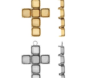 Messing metalen beugelbasis kruisvorm - Voor kristallen in imperiale vorm - Verschillende maten - Verguld, Zilverkleur - 1 stuk - Inbedding van kristallen