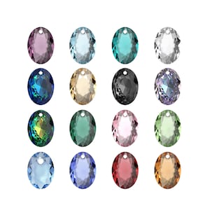 May include: Assortment of 16 oval-shaped crystal beads in various colors, including light blue, dark blue, green, red, pink, black, and clear.